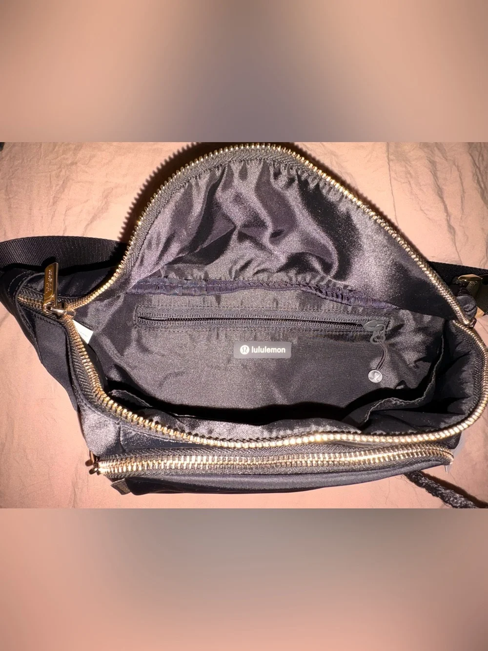 lululemon athletica Xtra Large Black Belt Bag with Gold Hardware